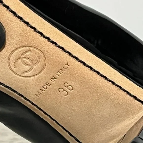 CHANEL Black Patent Leather CC Scrunch Block Heel Pumps EU Size 36, US Size 6 - Picture 12 of 15